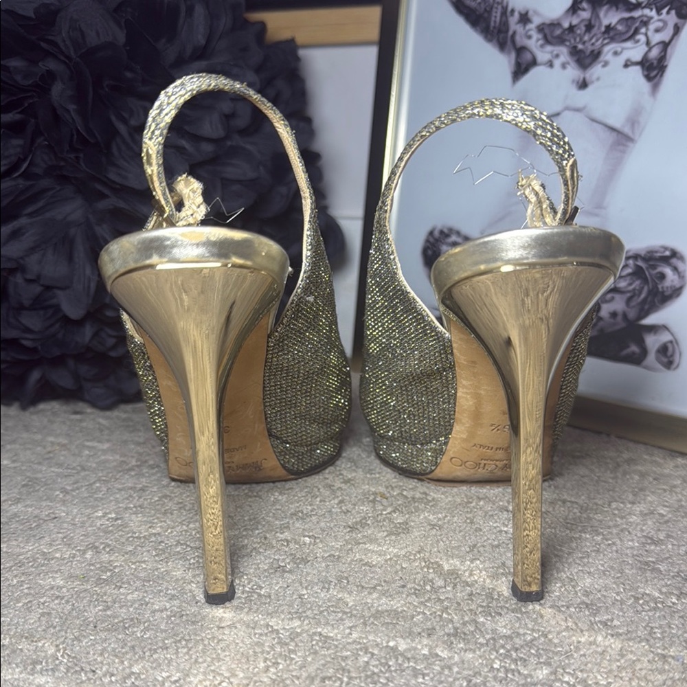 Jimmy Choo Gold Slingback Heels - Picture 4 of 10